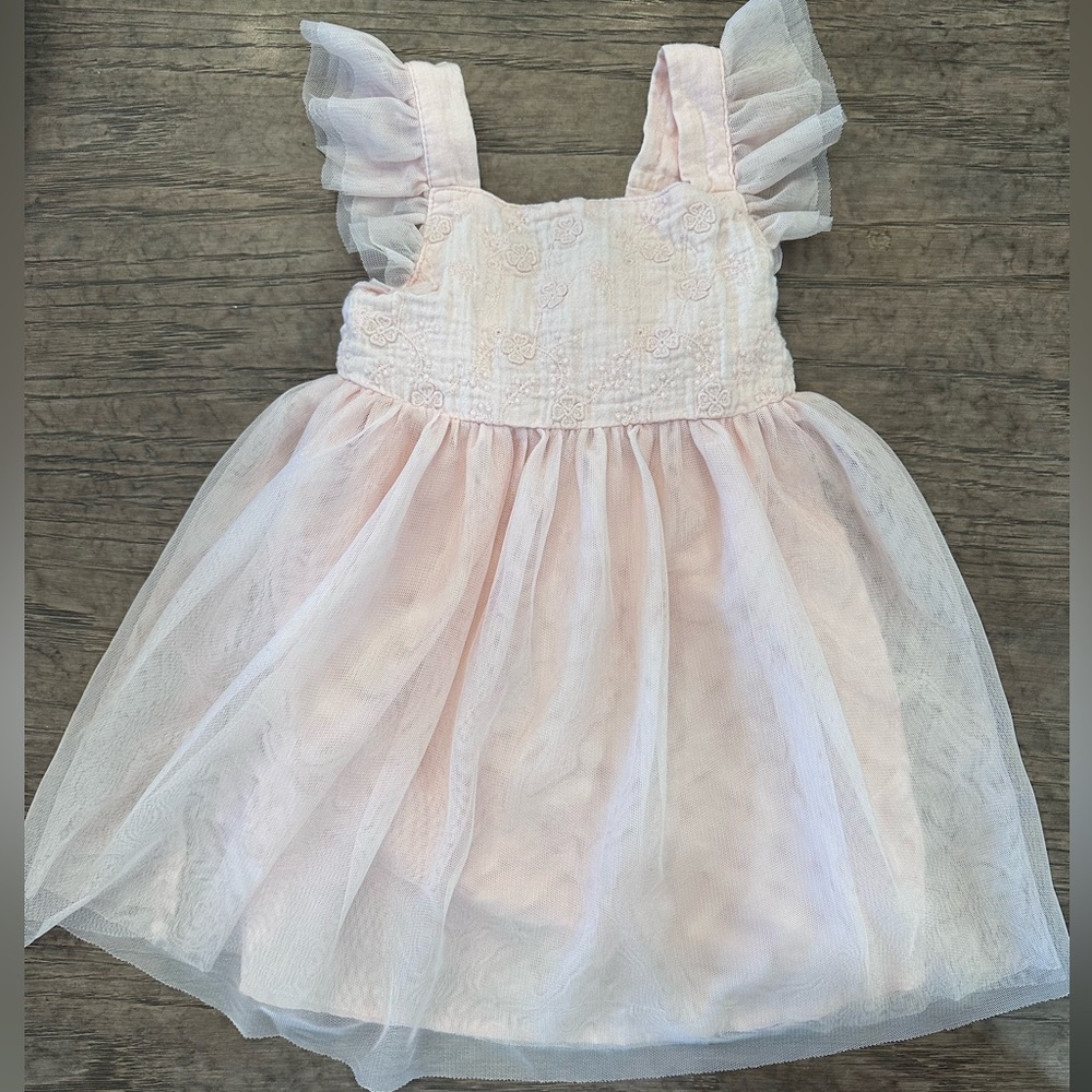 Pink floral tulle dress